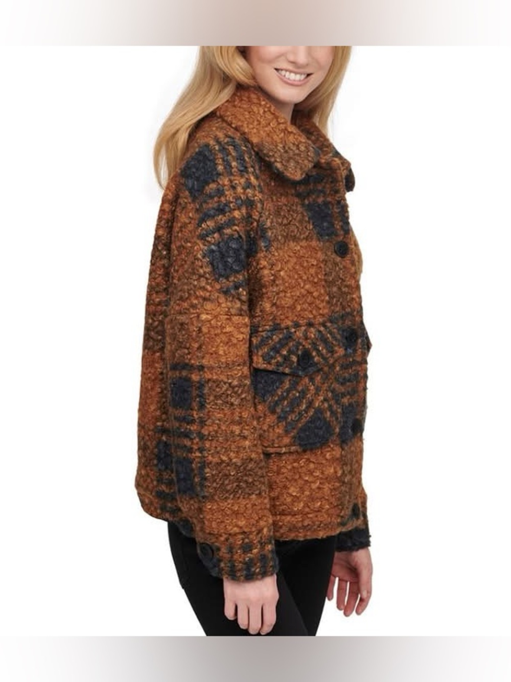 Calvin Klein Rust and Charcoal Plaid Teddy Jacket